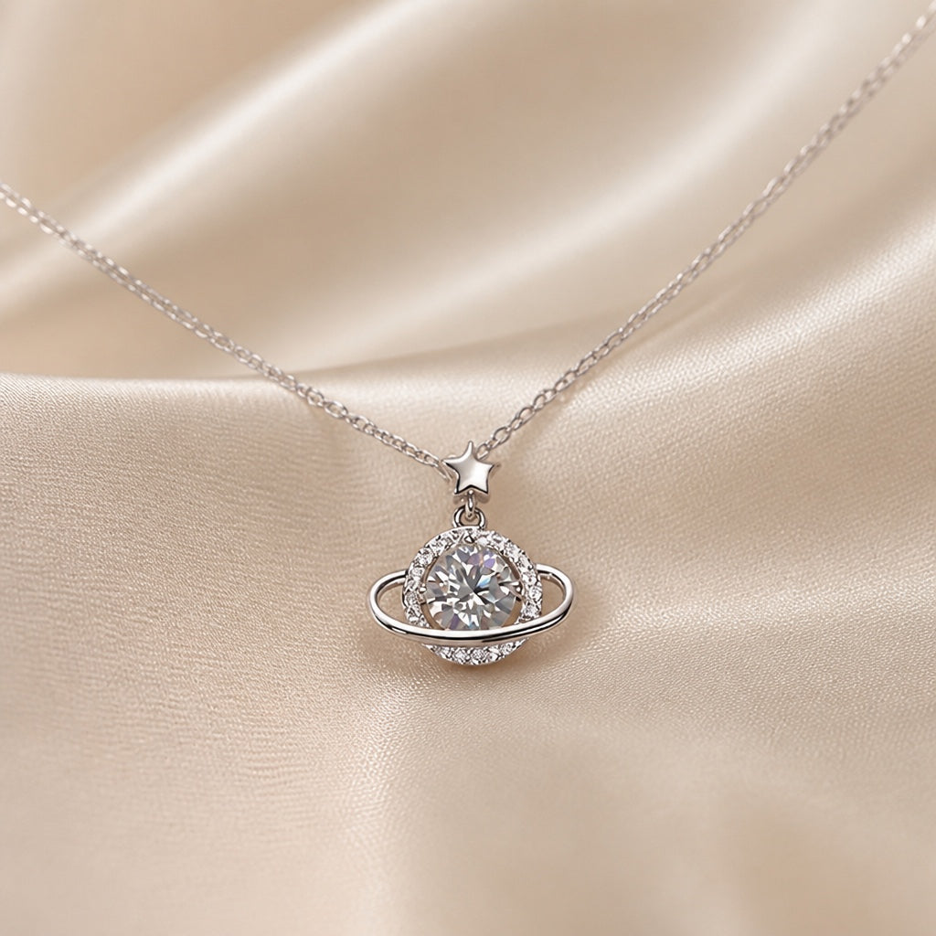 Elegant white gold planet-shaped pendant necklace
