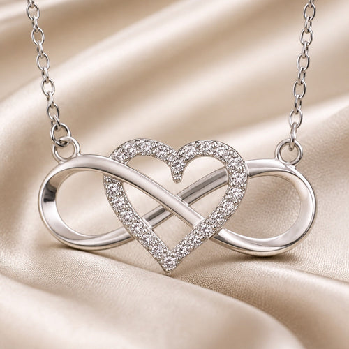 Infinity Heart Pendant in White Gold with Necklace