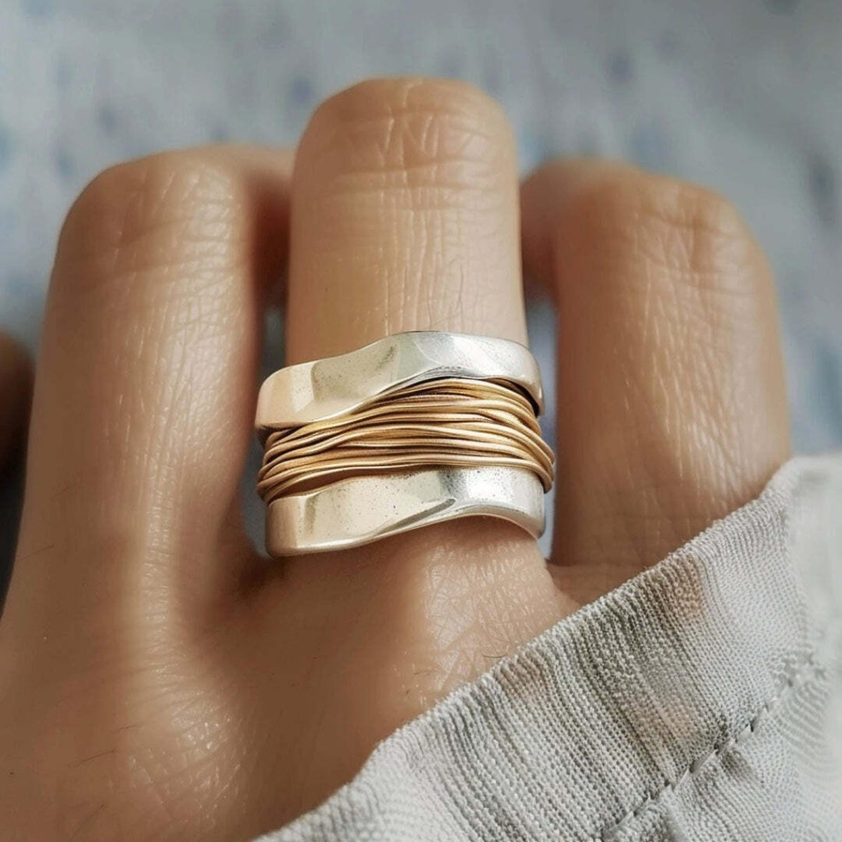 Ring with Silver and Gold Threads