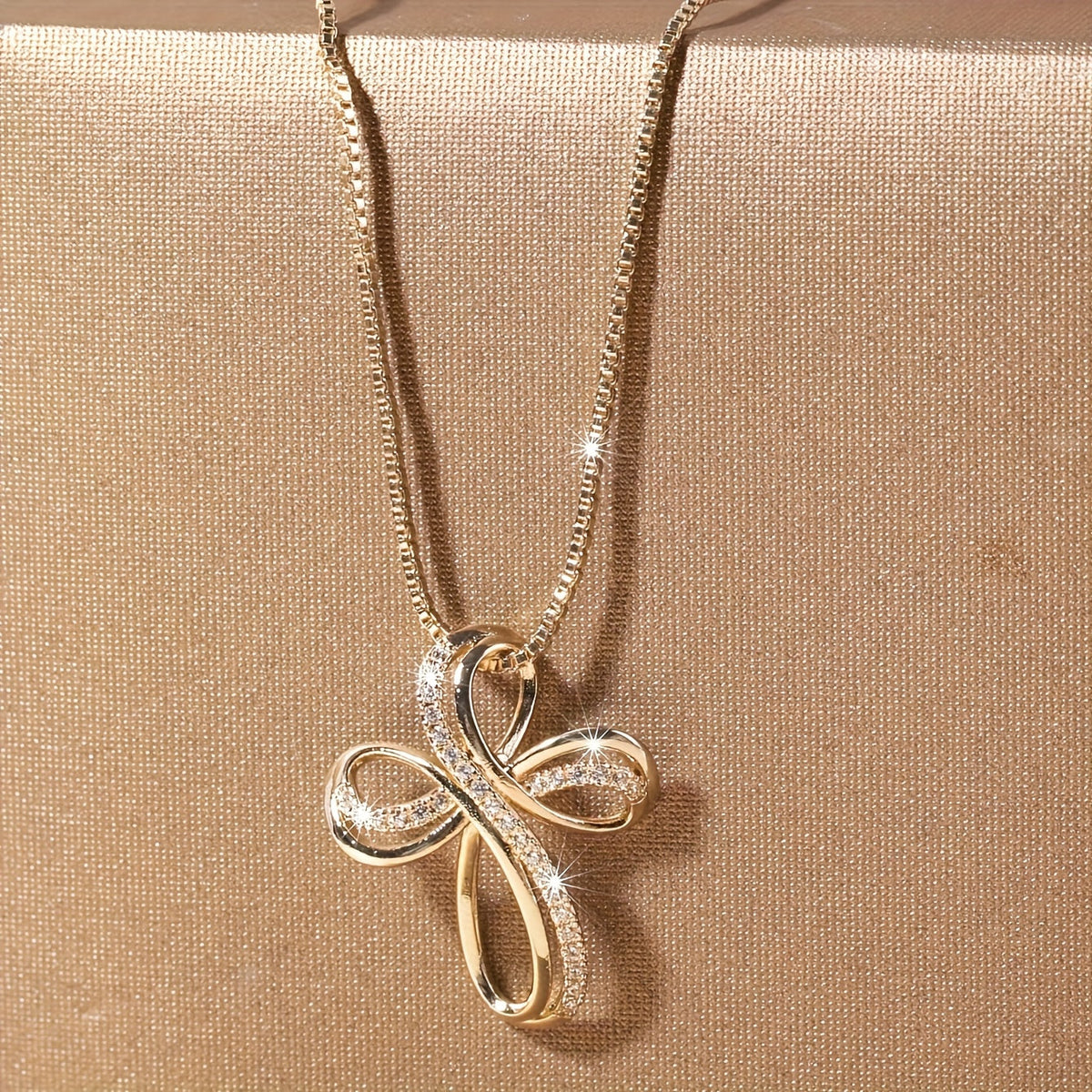 White Gold Necklace with Woven Cross Pendant
