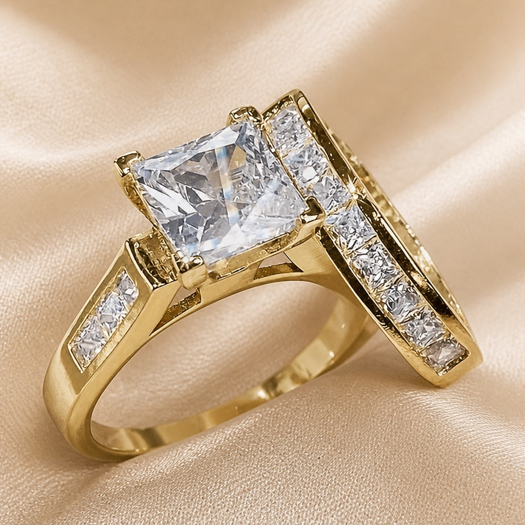 Collection with White Gold Ring and Artificial Zircon