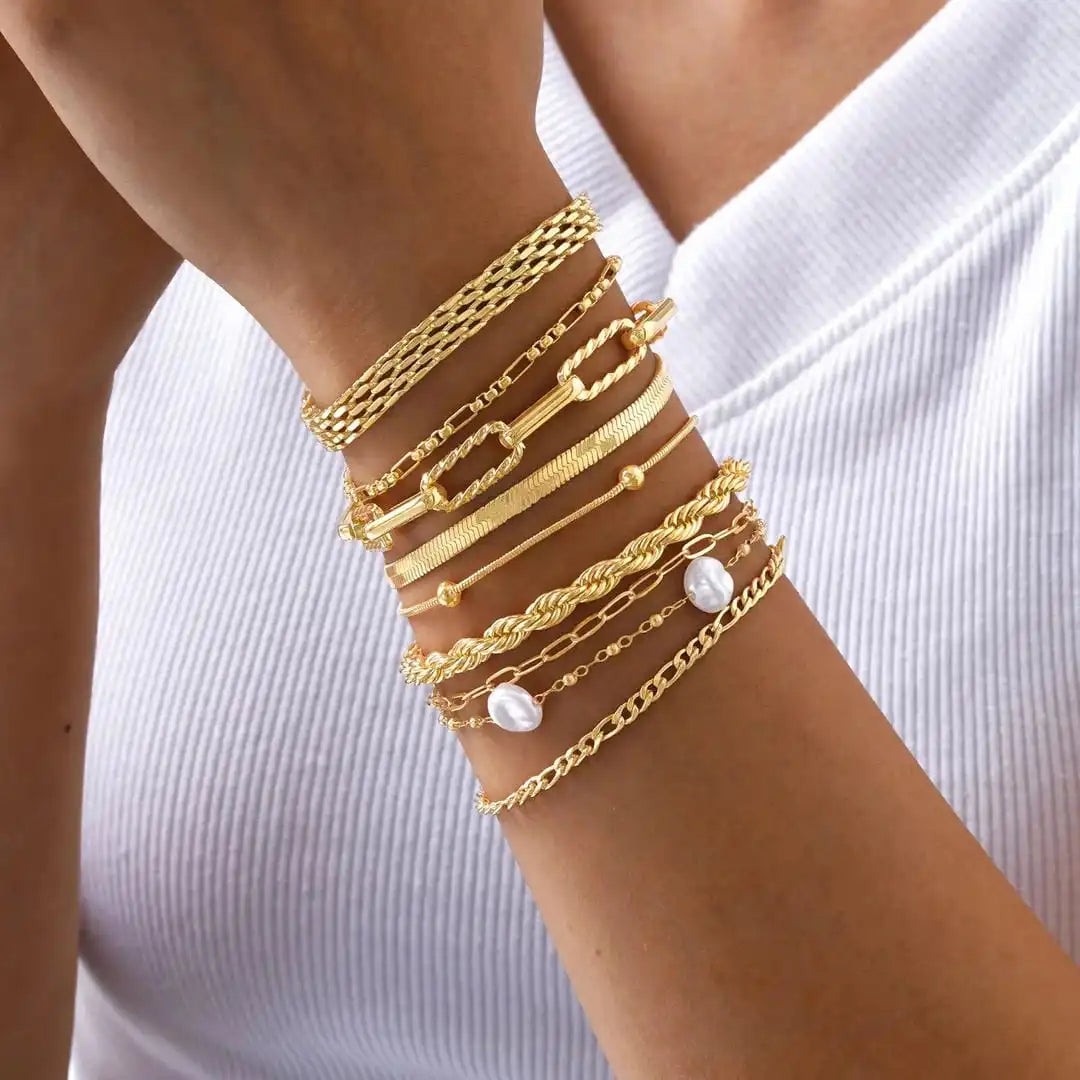 Stacking Gold Bracelet Pearl Set