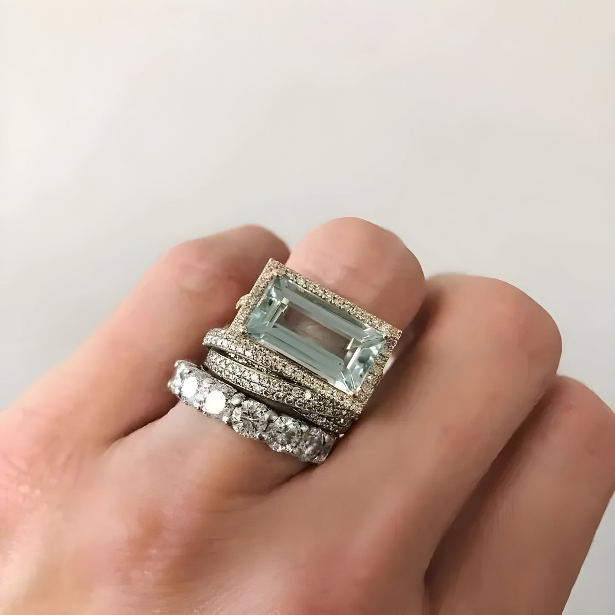 Lorenza™ - Set of 3 Art Deco Rings Aquamarine