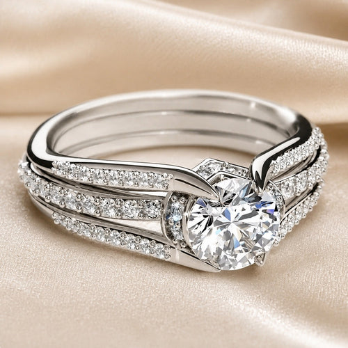 Multi-Layered Ring in White Gold with Zirconia