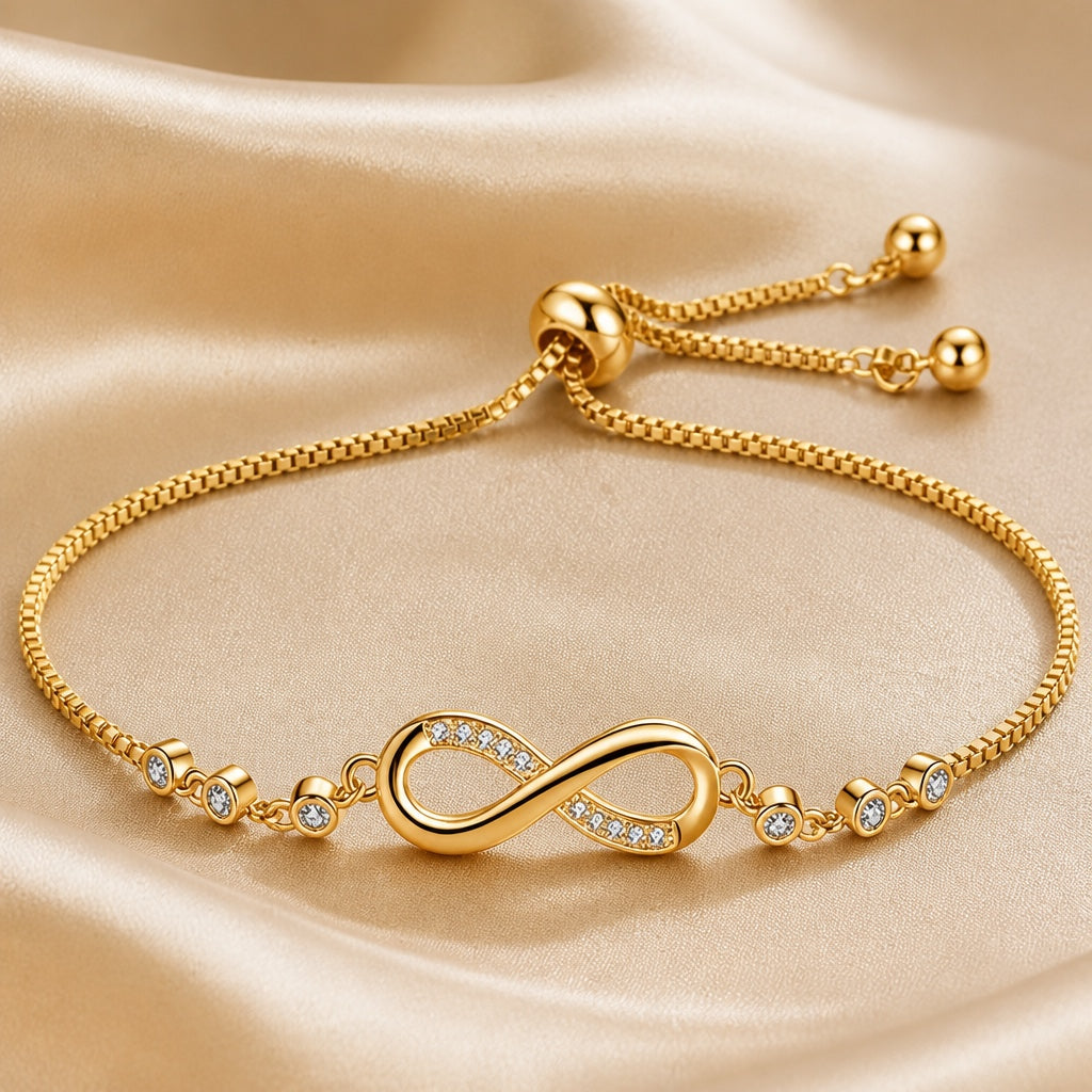 Adjustable Bracelet with Infinity Symbol in White Gold