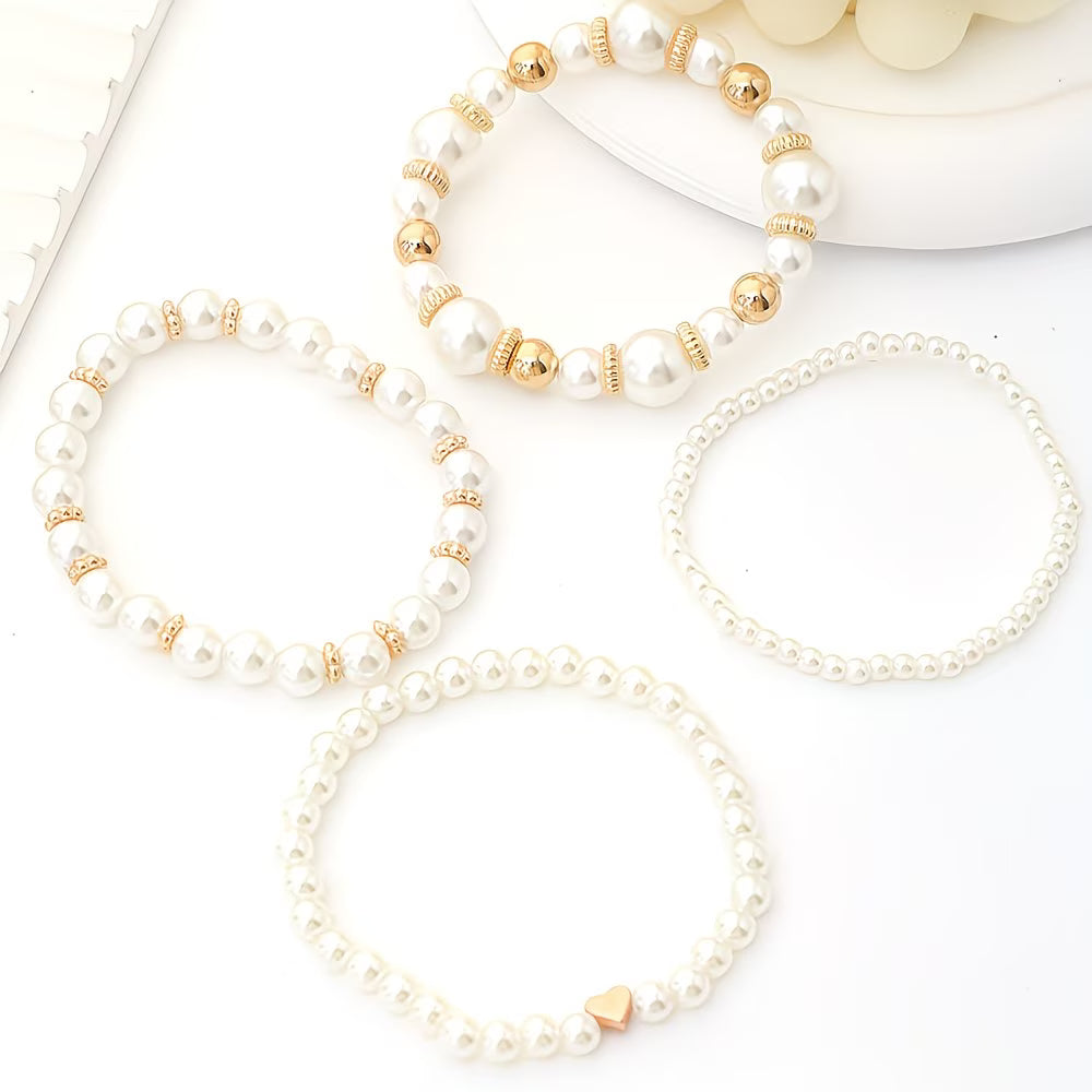 Set of Stacked Bracelets with Pearls 4