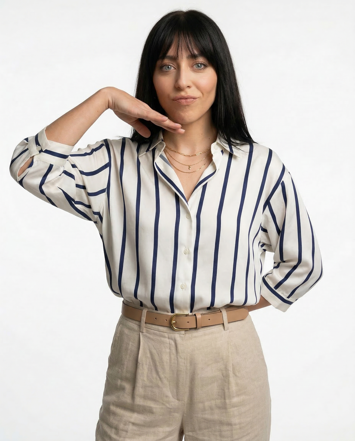 Silk Fabric Striped Blouse