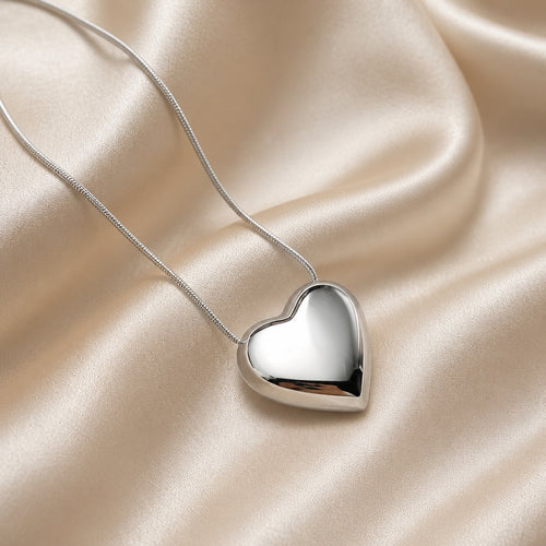 Elegant Puffy Heart Pendant Necklace in White Gold