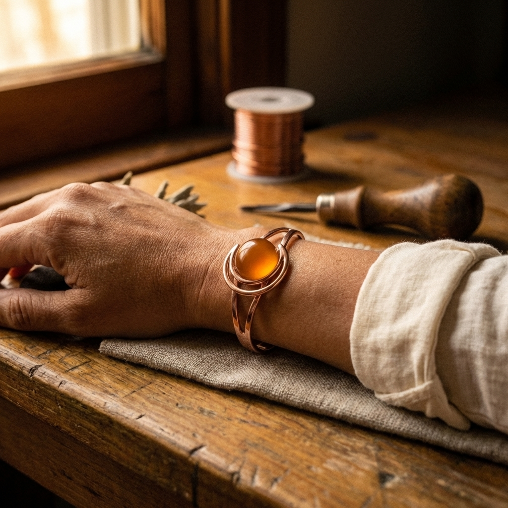 Calista Santorini Orange Sphere Copper Bracelet
