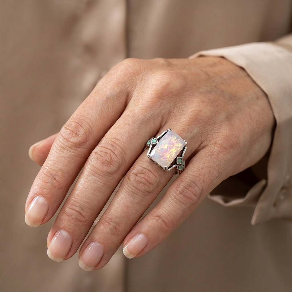 Silver Ring with White Opal Vintage