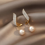 Pearl Earrings with Crystal Feather