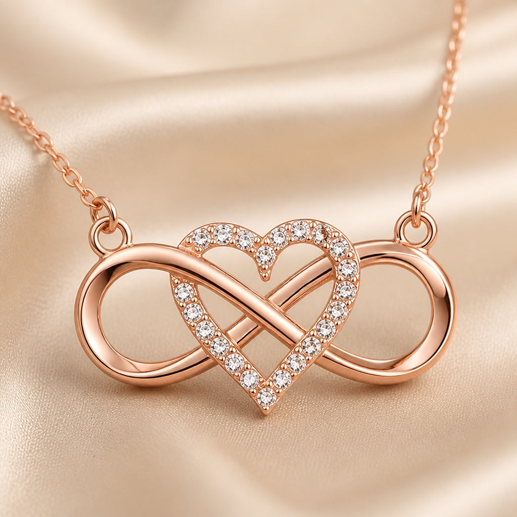 Infinity Heart Pendant in White Gold with Necklace