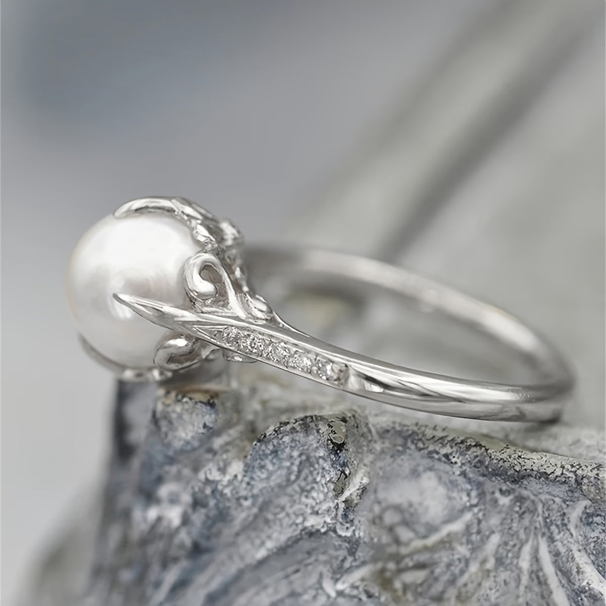Slim Ring with Pearls and Crystals