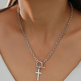 Modern Necklace with Toggle Closure in White Gold and Hanging Cross