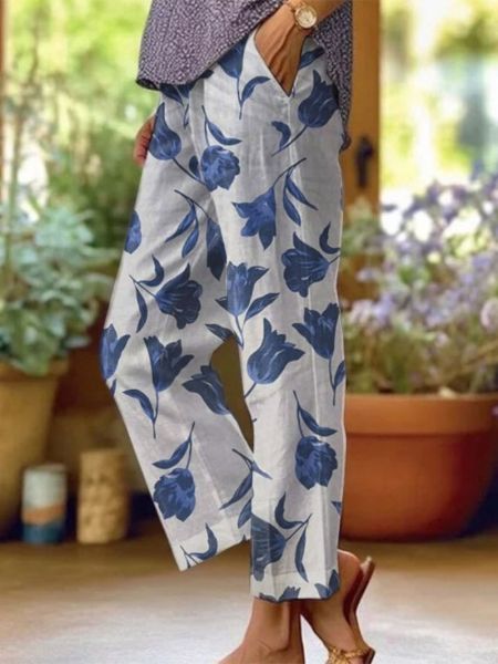 Zoe | Summer Trousers With Floral Pattern