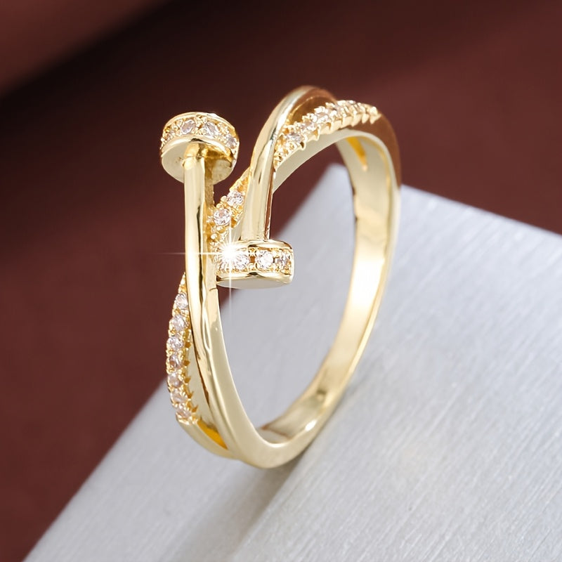Crossover Design Ring in White Gold with Zirconia