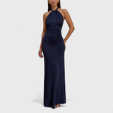 Klara – Satin dress with a curvy silhouette and halterneck