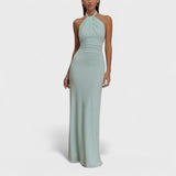 Klara – Satin dress with a curvy silhouette and halterneck
