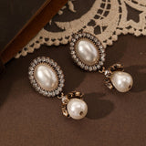Vintage Frame Drop Earrings with Pearls
