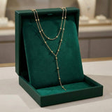 Gold Double Layer Long Necklace with Beads and Tassels