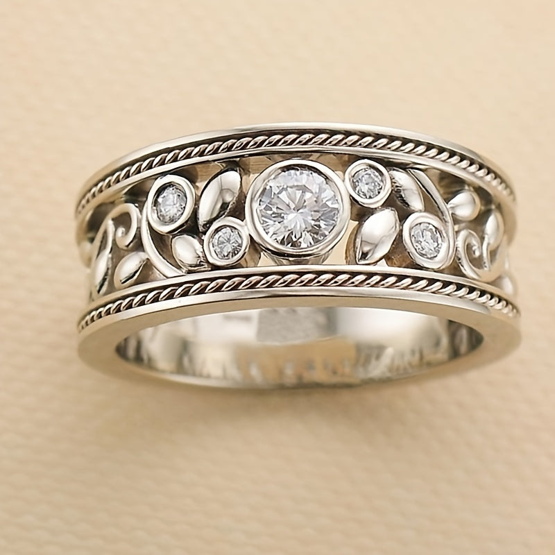 Elegant White Gold Ring with Zircon