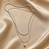 Double Layer White Gold Drop Necklace