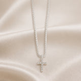 White Gold Necklace with Cross and Zircon