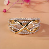 "Infinity" Ring in Zirconia, Gold-Plated with White Gold