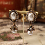 Vintage Frame Drop Earrings with Pearls