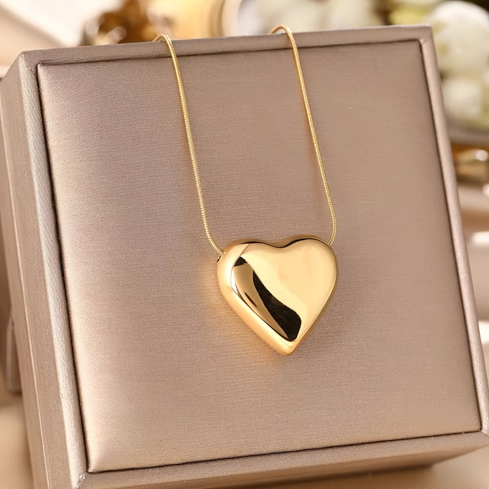 Elegant Puffy Heart Pendant Necklace in White Gold
