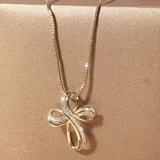White Gold Necklace with Woven Cross Pendant