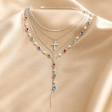 Necklace and Earring Set in White Gold with Colourful Stones