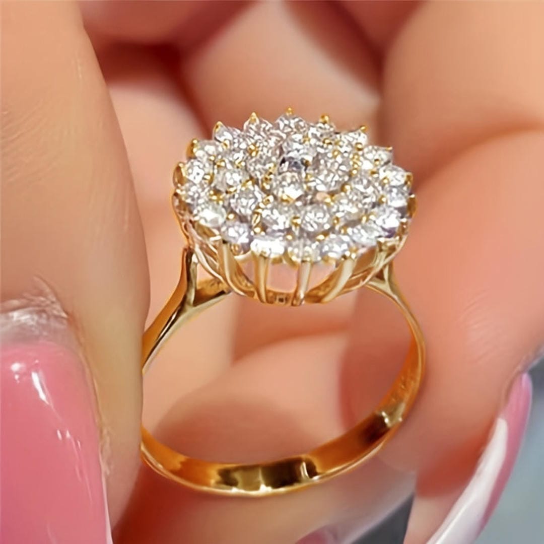 Statement Ring with Crystal Carpet Design
