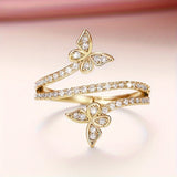 Ring with Butterflies and Zirconia Set in White Gold
