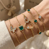Bracelet Set with Green Crystal Stone Hallow Heart