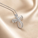 White Gold Woven Cross Necklace