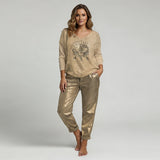 Set of top with gold leaf "Devil's Eye" and sequined trousers