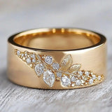 Exquisite Gold Embedded Leaf Ring with Zirconia