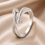 Crossover Design Ring in White Gold with Zirconia