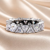 Triangular Zircon Ring Plated with White Gold
