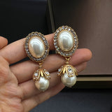 Vintage Frame Drop Earrings with Pearls