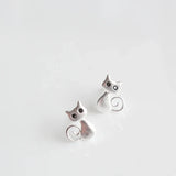 Silver Cat Stud Earrings