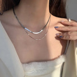 Layered Snake Chain Necklace in White Gold