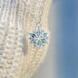 Blue Snowflake Pendant Necklace in White Gold with Flower