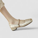 Mestelle – Leather Mary Jane Shoes with Pearls