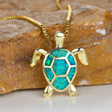 Pendant Necklace Turtle in Green Fire Opal Vintage