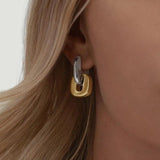 Minimalist Two-Tone Gold Oval Earrings