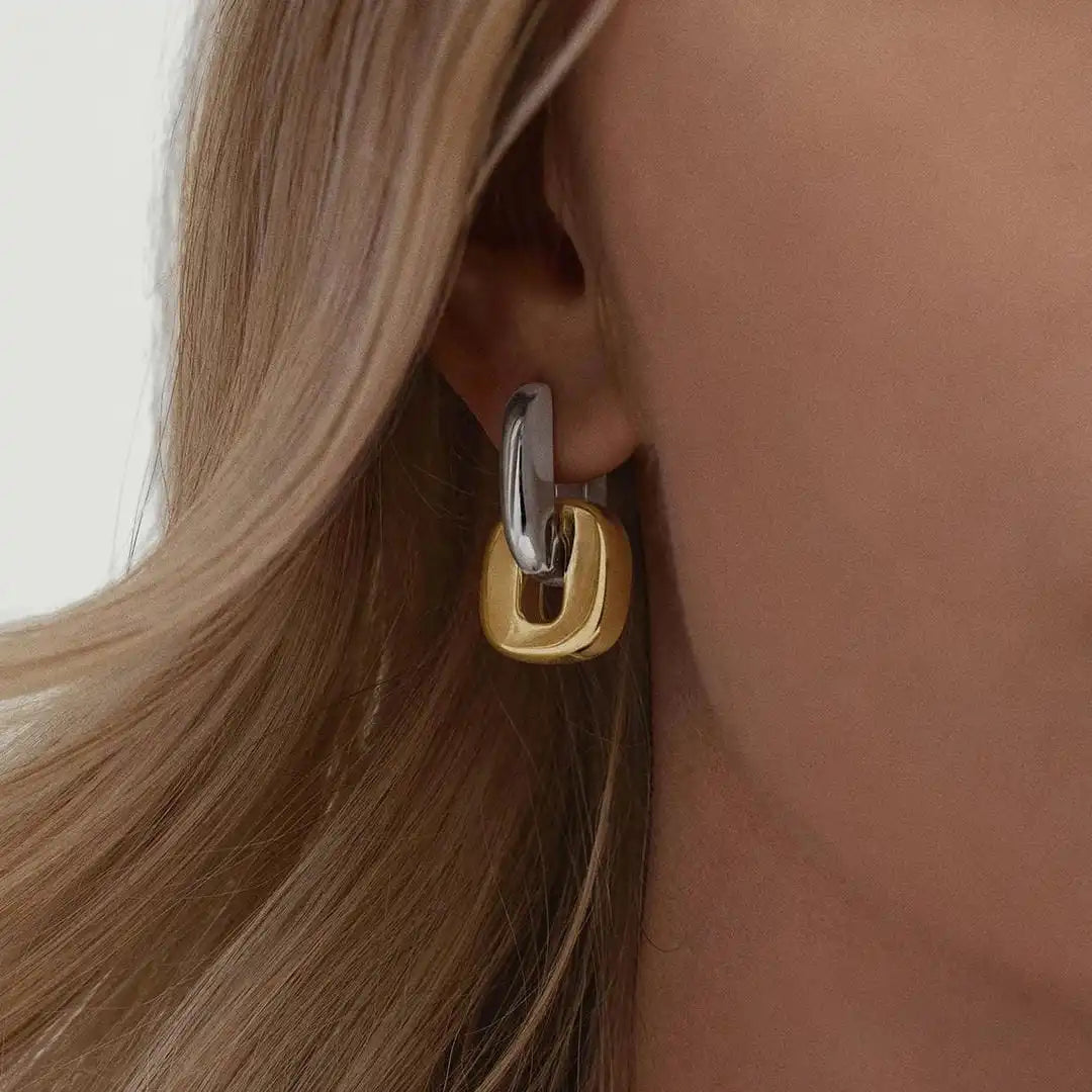 Minimalist Two-Tone Gold Oval Earrings