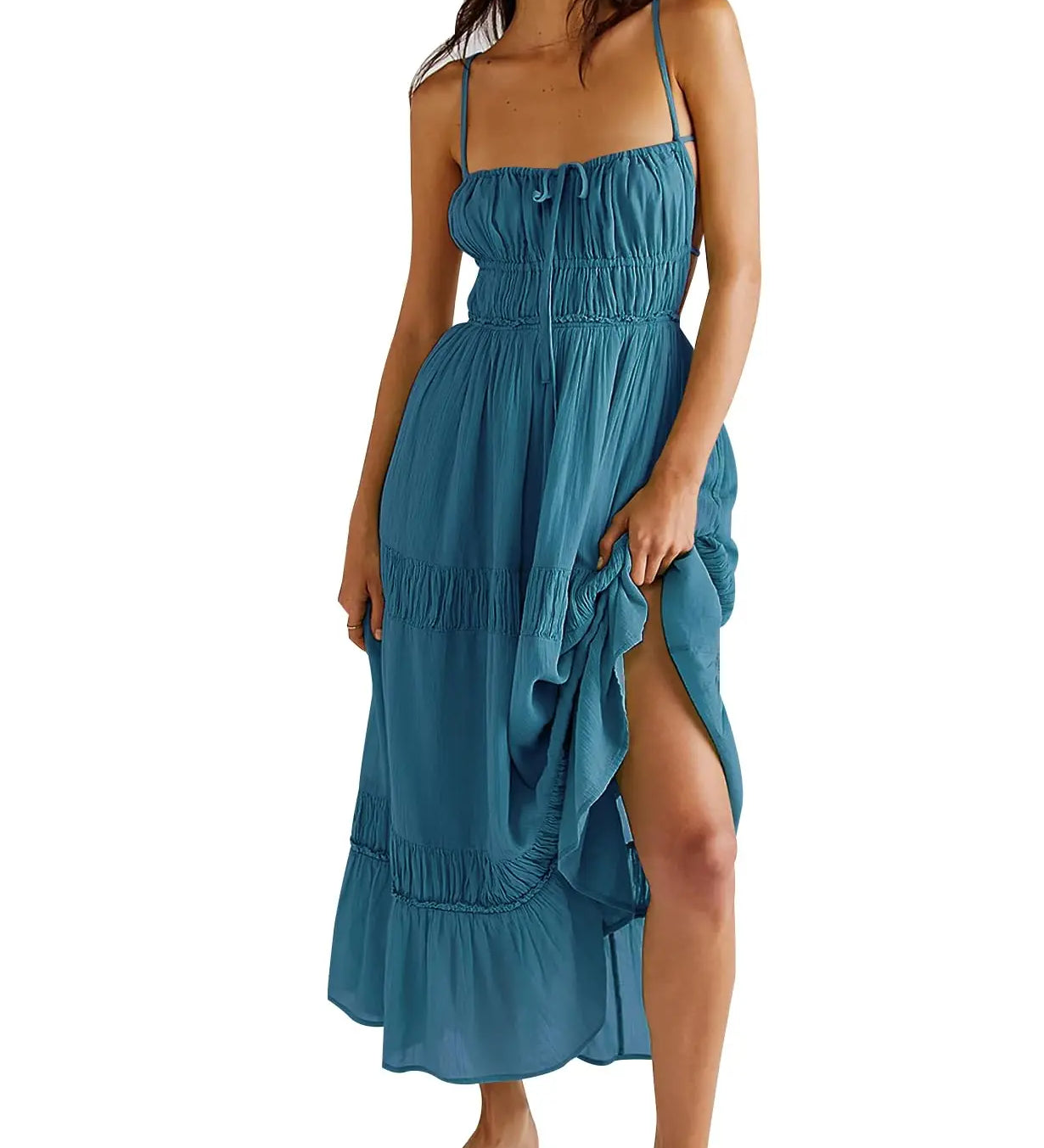 Maxi Dress with Cuts and Pleats