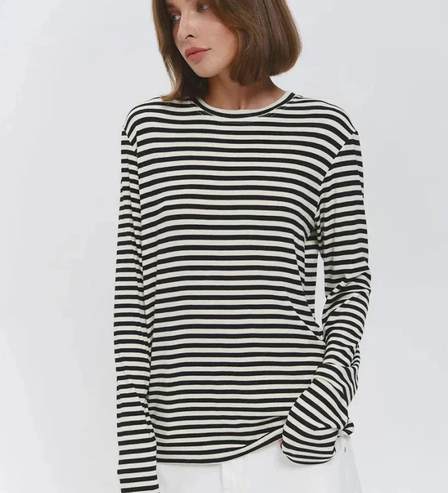 Linen Striped Long-Sleeve Top
